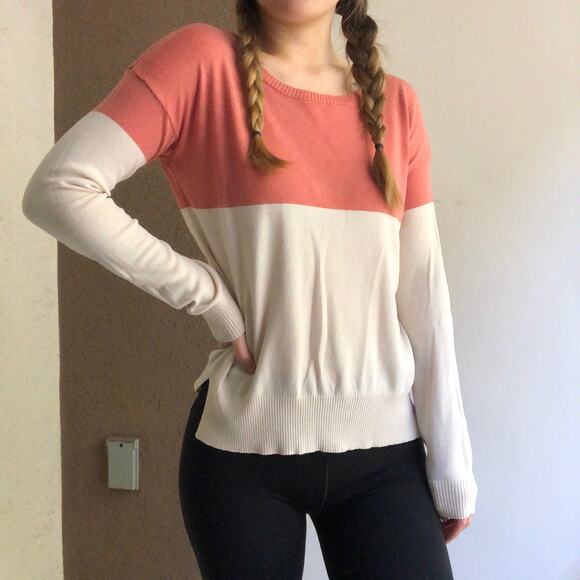 Colorblock cream salmon lightweight thin knit sweater small - Picture 1 of 5